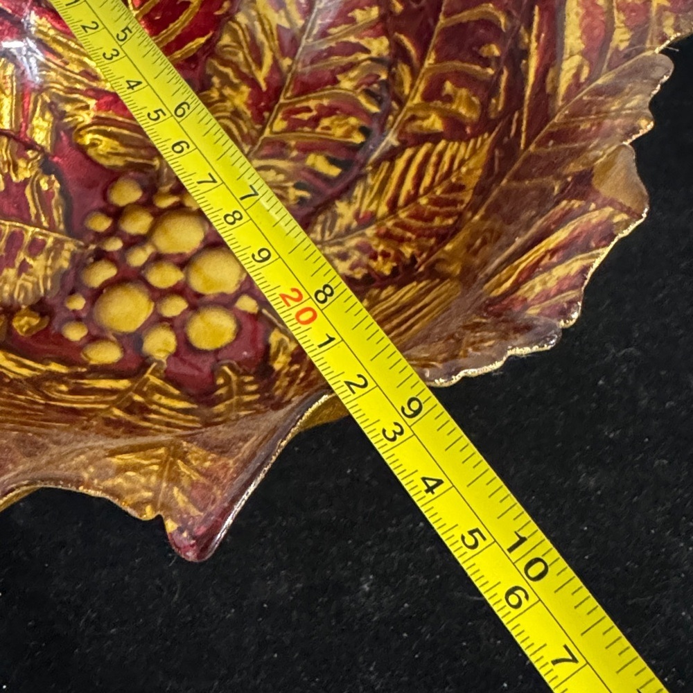 Vintage Autumn Red and Gold Leaf-Shaped Decorative Bowl - Picture 4 of 5